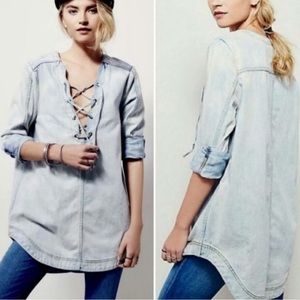 Free People Denim lace up tunic